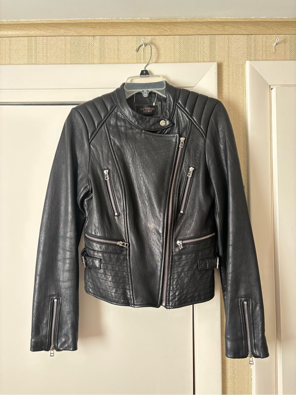 Victoria's Secret Black Quilted Leather Moto Jacket